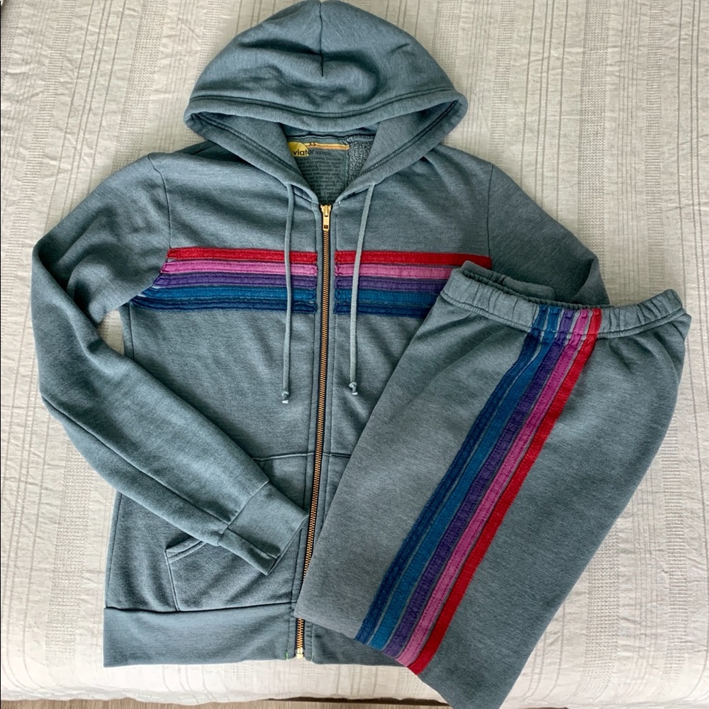 Aviator Nation 5 stripe set- hoodie and sweatpants- excellent condition!